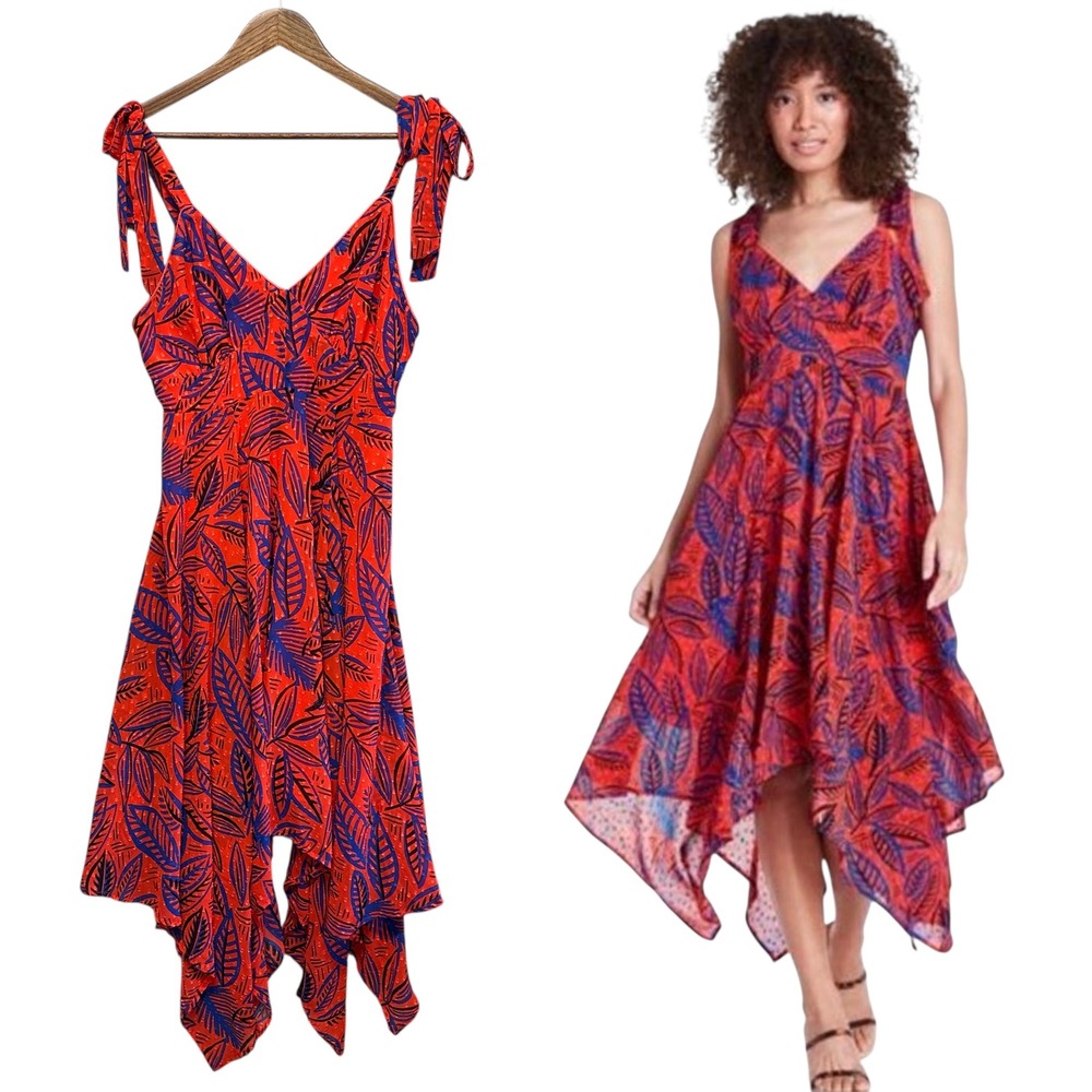 Alexis‎ Womens Midi Dress Sz M Asymmetrical Handkerchief Hem Feminine Babydoll